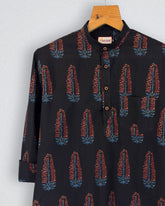 Feathered Elegance – Printed Cotton Short Kurta
